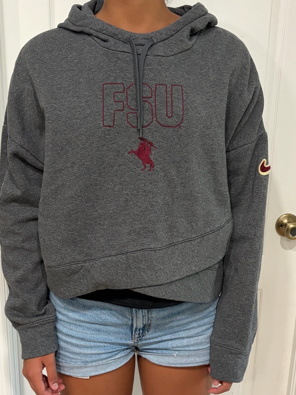 Nike Gray Hooded Pullover Sweatshirt with Maroon FSU Embroidery